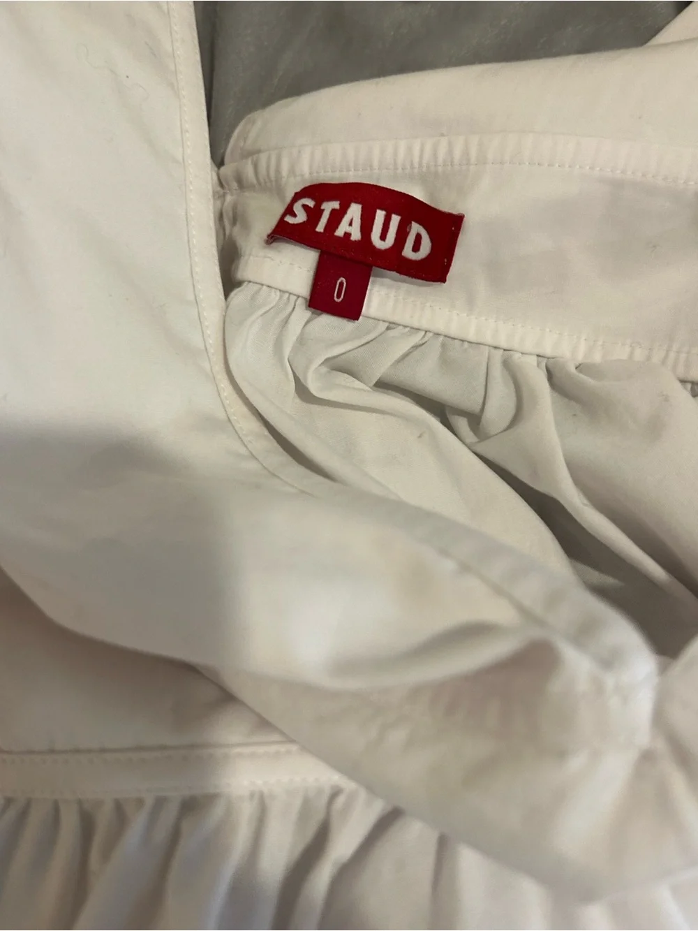 STAUD White Deep V Peplum Puff-Sleeve Blouse